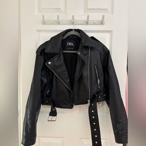Zara Women's Black Leather Biker Jacket